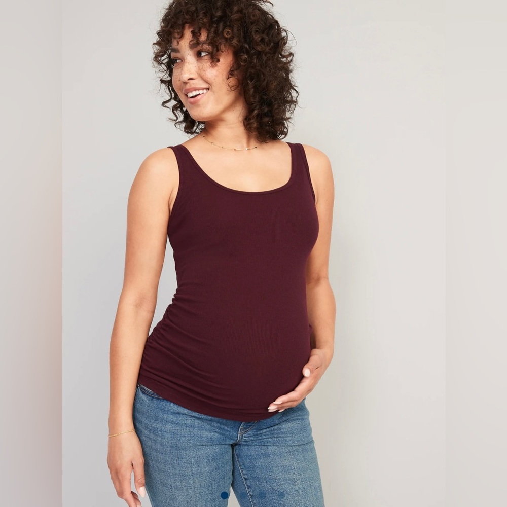 Maternity First-Layer Rib-Knit Side-Shirred Tank Top in Raisin Arizona
